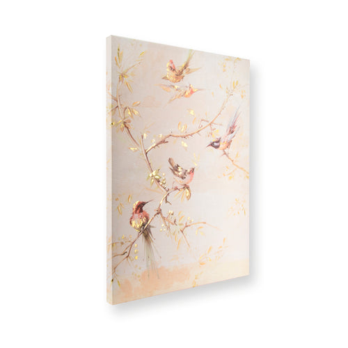 Art for the Home Canvas met handgeschilderde details - Sunset birds - 70x50cm - Roze - vtwonen shop