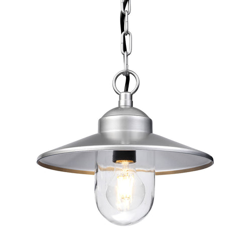 Elstead Klampenborg - 1-lichts hangende lantaarn met ketting voor buiten, zilver IP44, E27