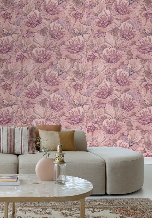 ESTAhome fotobehang geborduurd bloemmotief paars en roze - 2.5 x 2.79 m - 159532 - vtwonen shop