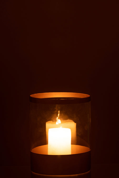 J-Line windlicht Lijnen - glas - goud/transparant - large