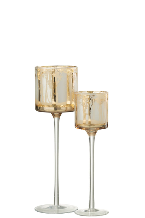 J-Line theelichthouder op voet Bomen - glas - goud - large