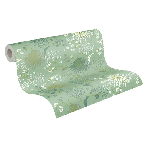 Livingwalls behang bloemmotief groen en wit - 53 cm x 10.05 m - AS-389004