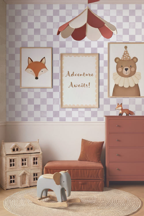 ESTAhome behang geblokt motief lila paars en wit - 53 cm x 10.05 m - 131287