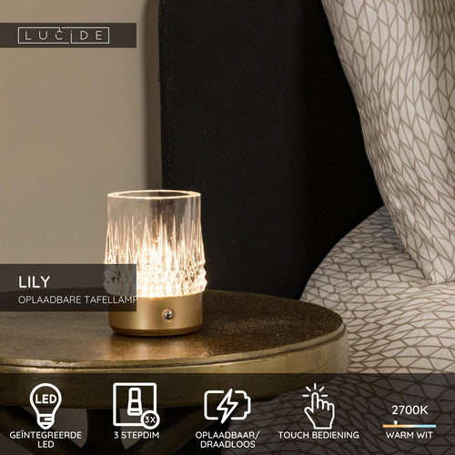 Lucide tafellamp LILY - Geïntegreerde LED - Mat Goud / Messing