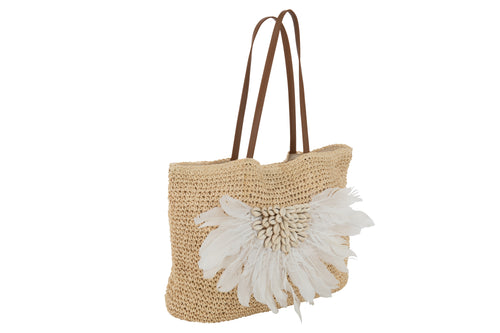 J-Line strandtas Met Schelpen/Veren - riet - naturel/wit - vtwonen shop
