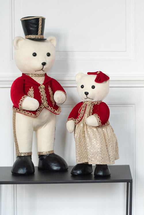 J-Line figuur Beer staand jongen/meisje - polyfoam/textiel - rood/goud - small - 2 stuks - vtwonen shop