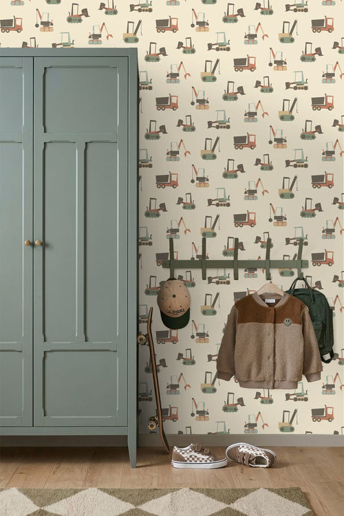 ESTAhome behang voertuigen beige, terracotta en blauw - 50 x 900 cm - 132244