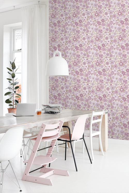 ESTAhome behang retro bloemen lila paars - 50 x 900 cm - 131248 - vtwonen shop