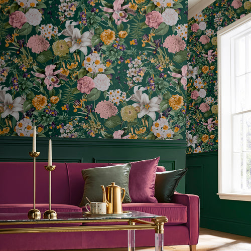 Graham & Brown Vliesbehang - Glasshouse Flora Smaragdgroen