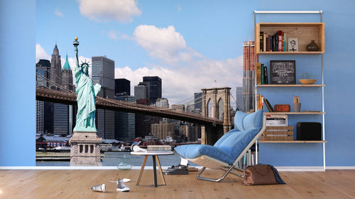 Sanders & Sanders fotobehang New york blauw, beige en groen - 375 x 270 cm - 600469