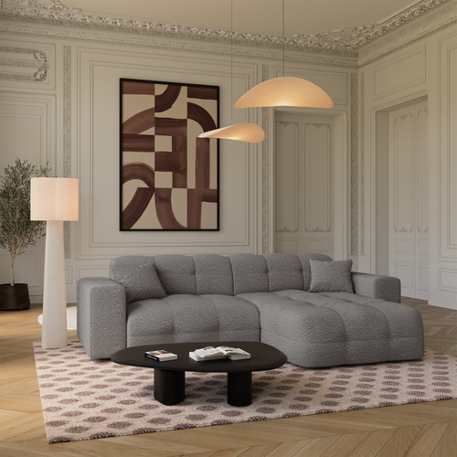 Premium Interiors - Rechthoekige hoekbank COCOON - bouclé-stof grafietgrijs 230cm