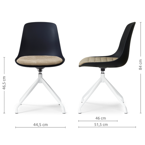 Nolon Nola-Liv draaibare eetkamerstoel zwart met nougatbruin zitkussen - wit onderstel - vtwonen shop