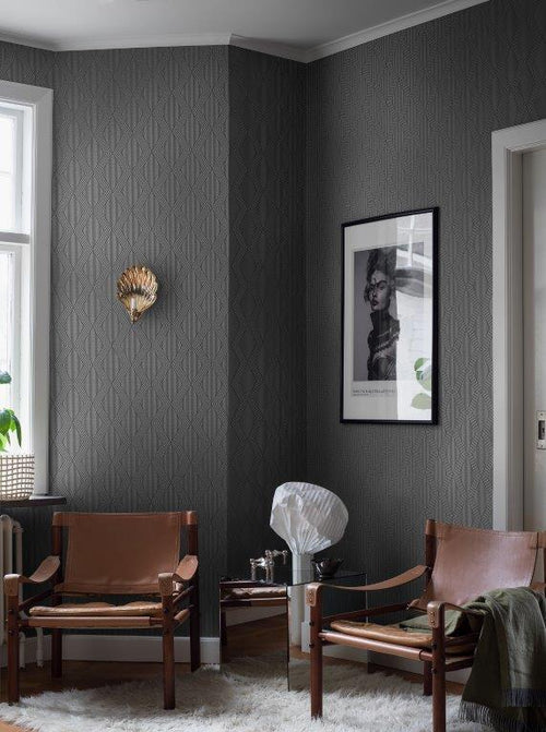 Borastapeter behang geometrische vormen donkergrijs - 53 cm x 10.05 m - 661000