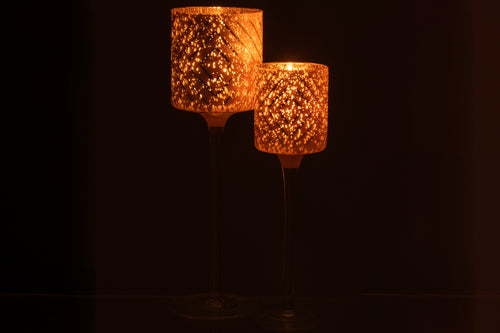 J-Line theelichthouder op voet Zigzag - glas - zalm - large - vtwonen shop