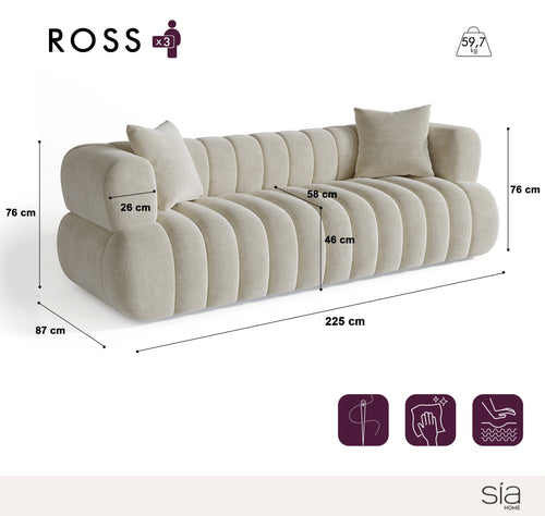 Sia Home - Rechte bank ROSS - Bouclette stof - Crème - 225 CENTIMETERScm