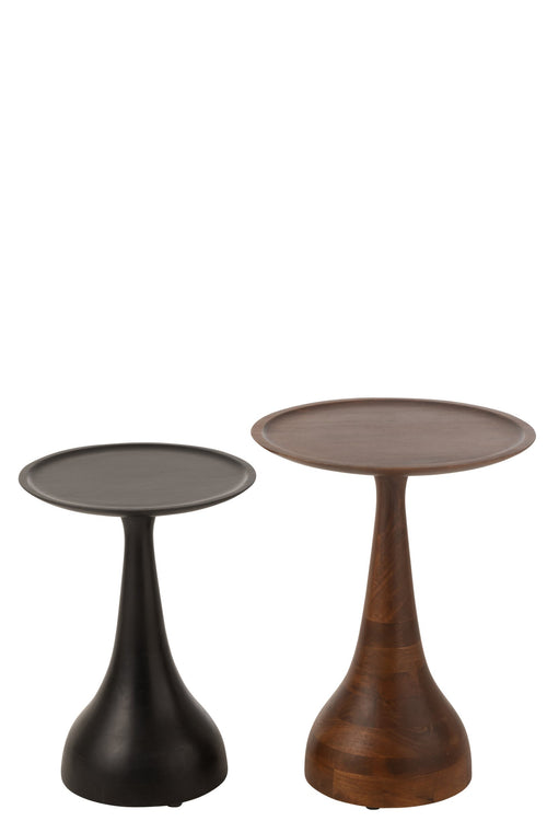 J-Line bijzettafel Paro - hout - bruin/zwart - 2 stuks