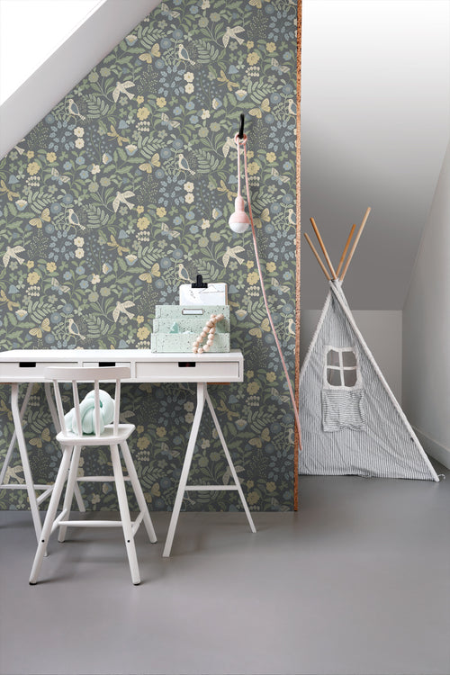 ESTAhome behang bloemen en vogels blauw en groen - 50 x 900 cm - 131464 - vtwonen shop