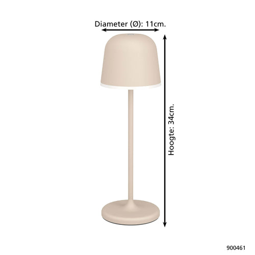 EGLO tafellamp Mannera - aanraakdimmer - draadloos - 34cm - zandkleur