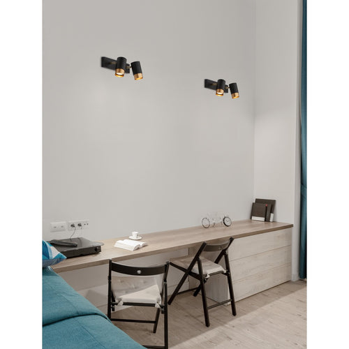Merano Knoxville 2-lichts dubbele plafondspot Sandy zwart, goud aluminium LED GU10 2x10W