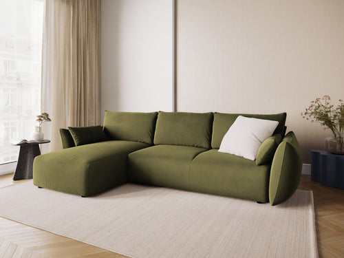 Cosmopolitan Design Uitklapbare hoekbank links met opbergdoos Matera 4-zits, flueel groente - 173x253x86cm