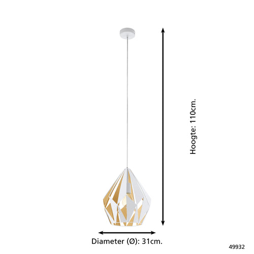 EGLO hanglamp Carlton 1 - e27 - ø 31 cm - wit/goud - vtwonen shop