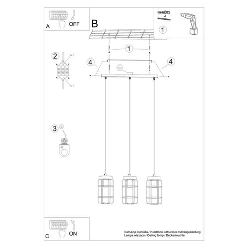 Sollux Lighting Hanglamp GOTTO 3L - 60x15x115cm