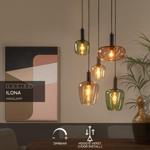 Lucide hanglamp ILONA - 5xE27 - Zwart - vtwonen shop
