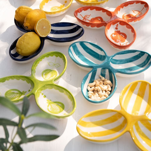 J-Line serveerschaal Granada Stripes Clover - keramiek - wit/geel