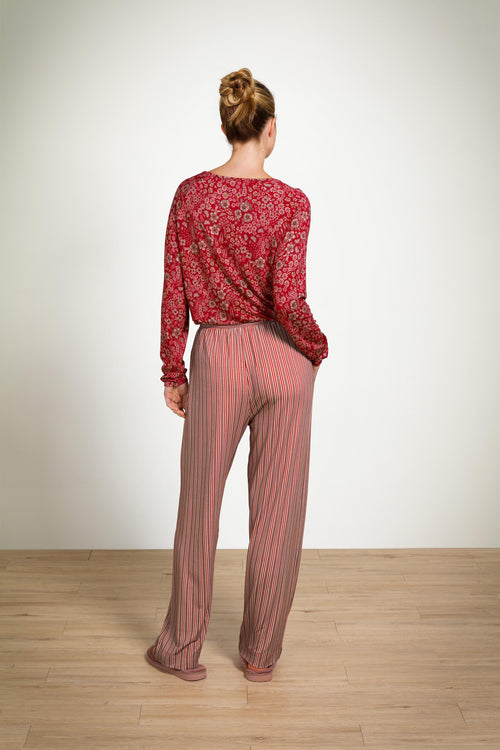 Pip Studio - Tina Pyjama t-shirt - Lange mouw Dames - Daisy Dreams - Rood - XXL - vtwonen shop