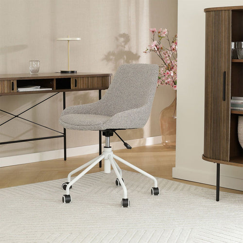 Nolon Nout-Isa Bureaustoel Bouclé Taupe - Stof - Wit Onderstel - vtwonen shop