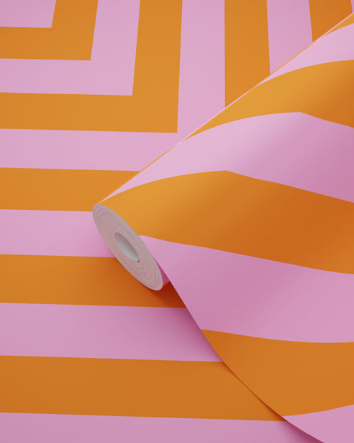 ESTAhome behang chevronpatroon oranje en roze - 50 x 900 cm - 131406 - vtwonen shop