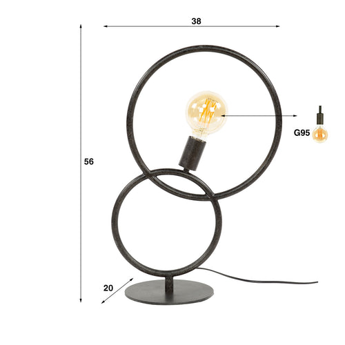 Giga Living Tafellamp Loop - Zwart Metaal - 40x20x55cm