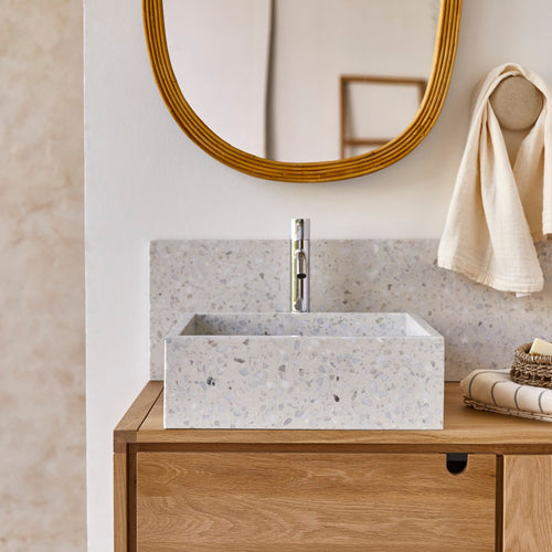 Tikamoon Vierkante waskom van moon premium terrazzo b. 40 cm - Beige