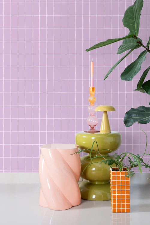 ESTAhome behang kleine tegeltjes lila paars en wit - 53 cm x 10.05 m - 139961 - vtwonen shop