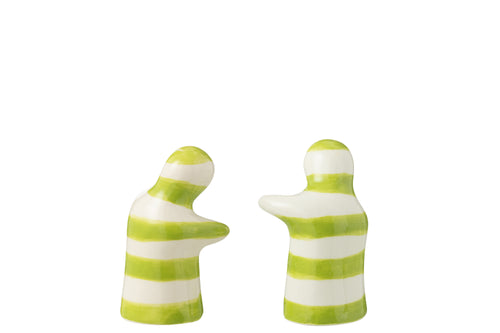 J-Line peper- en zoutmolen set Granada Stripes - keramiek - wit/groen