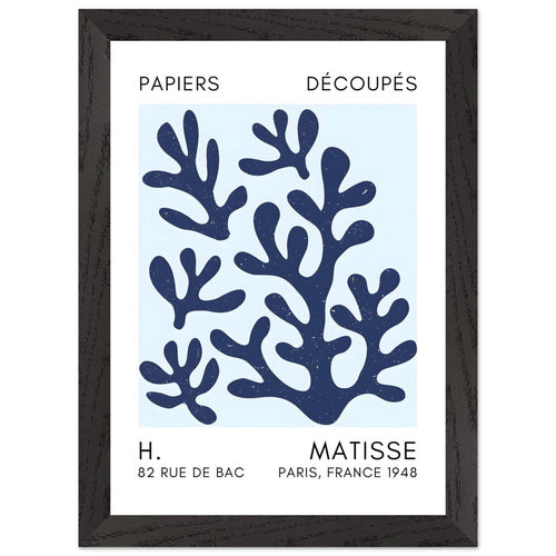 Artfulprints Poster met Lijst Matisse – Coral shadows navy blue I   - A4 21x29.7 cm - Blauw