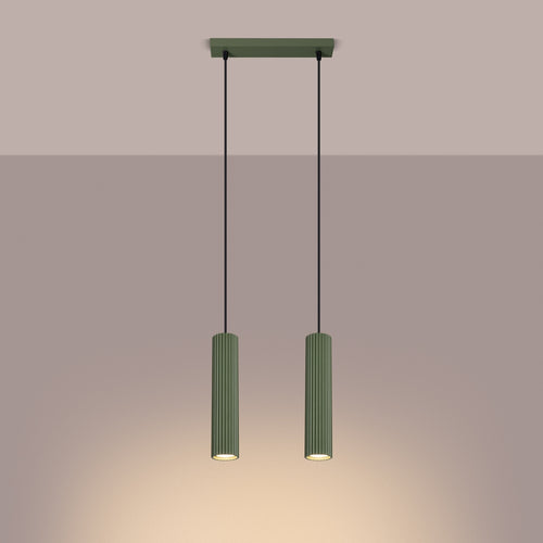 Sollux Lighting Hanglamp KARBON 2 olijfgroen - 30x6,5x90cm