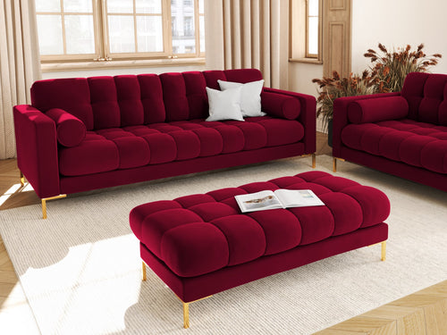 Cosmopolitan Design Bank Bali 4-zits, flueel, rood - 96x217x75cm