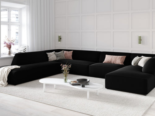 Micadoni Panoramische hoekbank links Ruby 7-zits, flueel, zwart - 273x366x69cm
