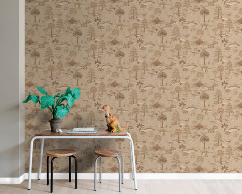 ESTAhome behang dinosaurussen bruin - 50 x 900 cm - 131658