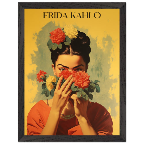 Artfulprints Poster met Lijst Frida Kahlo - Behind the bloom   - 30x40 cm - Geel