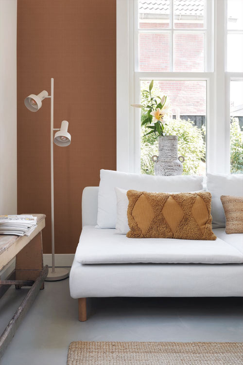 ESTAhome behang linnenstructuur terracotta - 53 cm x 10.05 m - 139369