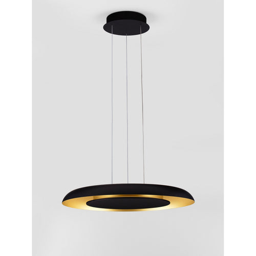 Nova Luce EPOS Dome hanglamp voor plafond, zandkleurig zwart, geborsteld goud, Triac dimbare LED, 38W, 2100lm, 2700-3000-4000K kleurtemperatuur.