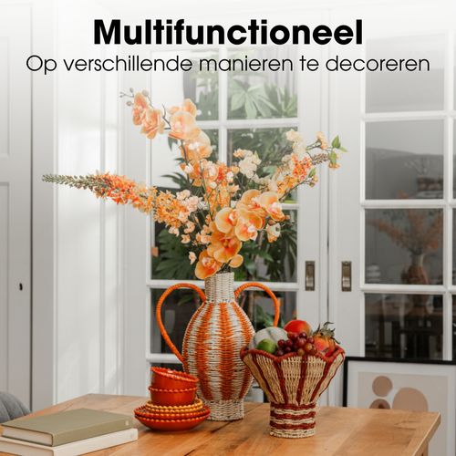 Mica Decorations Decoratieve Vaas - Bloemenvaas 38 x Ø21 cm - Woondecoratie Bloemvaas voor Binnen - Papier, IJzer - Lichtgeel, Oranje