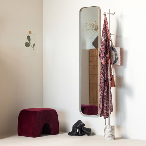 WOOOD poef Lucen - Velvet - Bordeauxrood - 40x54x37