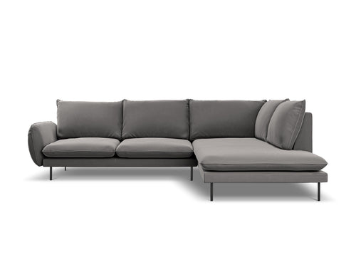 Cosmopolitan Design rechter hoekbank Vienna 6-zits, flueel, lichtgrijs - 185x275x95cm