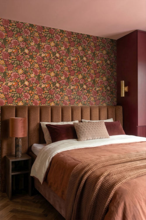 ESTAhome behang bloemen groen, rood en oranje - 50 x 900 cm - 132197