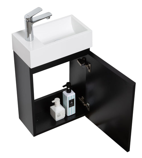 Badplaats Toiletmeubel Angela 40 x 22 cm – Mat Zwart – Fonteinmeubel met Wastafel