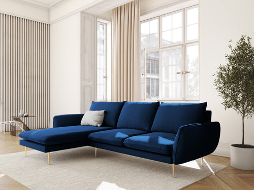 Cosmopolitan Design linker hoekbank Vienna 5-zits, flueel, koningsblauw - 170x255x95cm