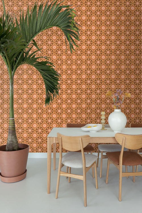 ESTAhome behang tegelmotief bruin en roze - 50 x 900 cm - 132076